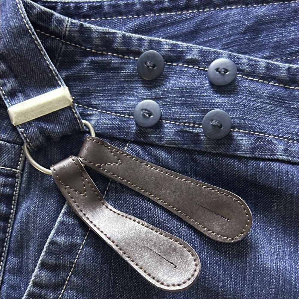 LOFT Light Blue Denim Extra-wide Leg Jeans with Suspenders - Picture 9 of 10